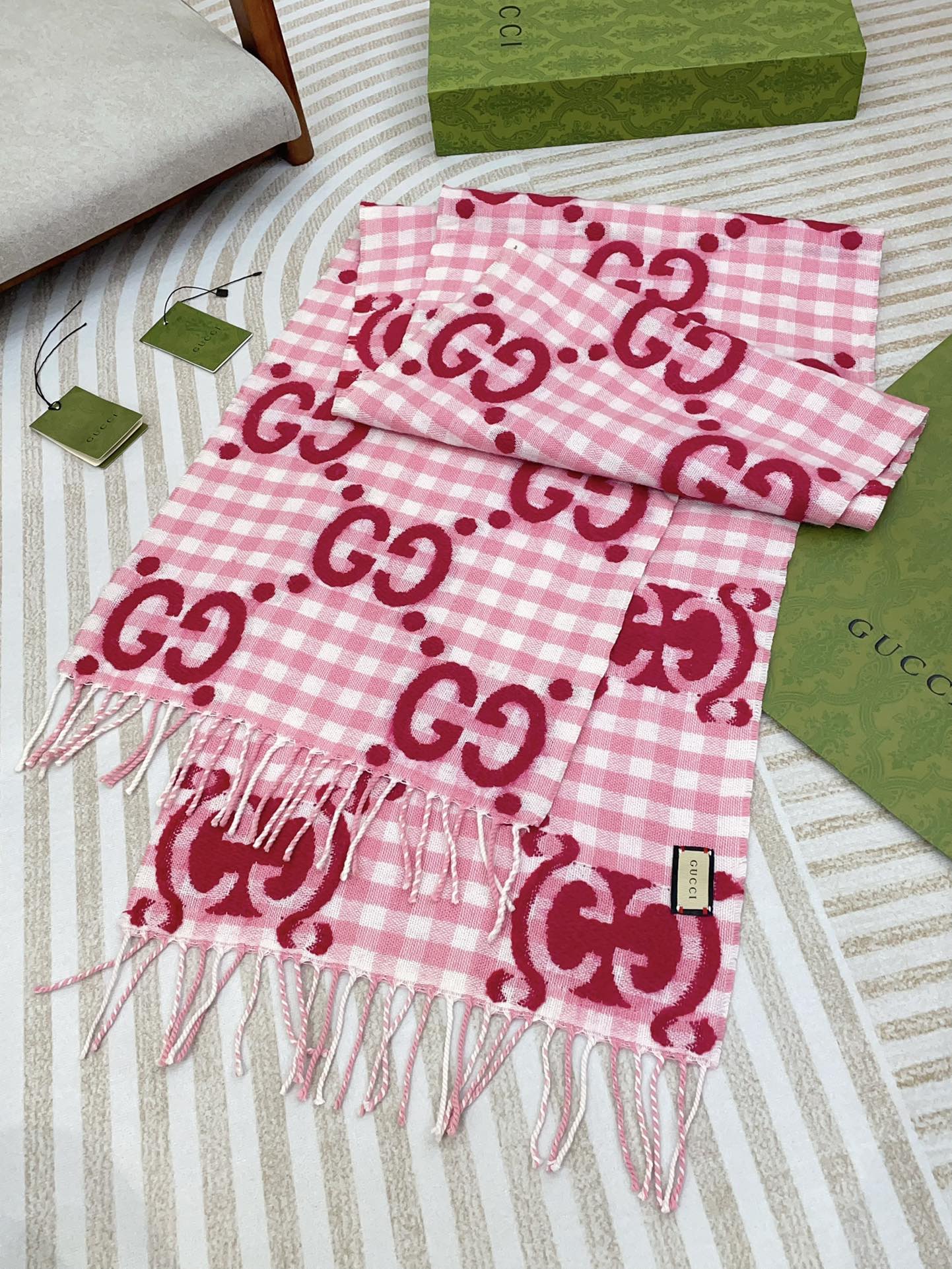SCARF 220 CM IN BRIGHT PINK MIX WHITE WOOL 401164 mysite