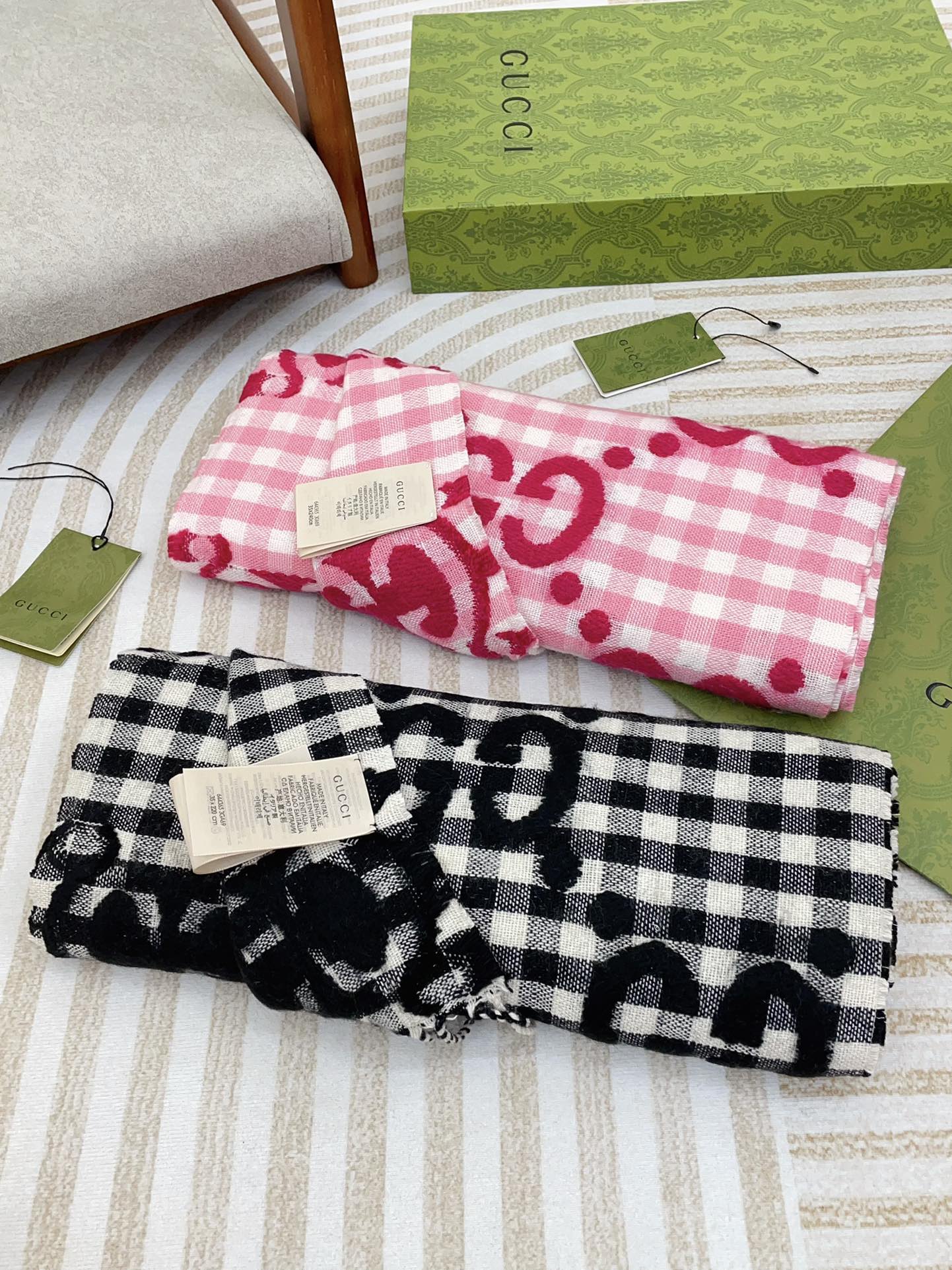 SCARF 220 CM IN BLACK MIX WHITE WOOL 401165 mysite