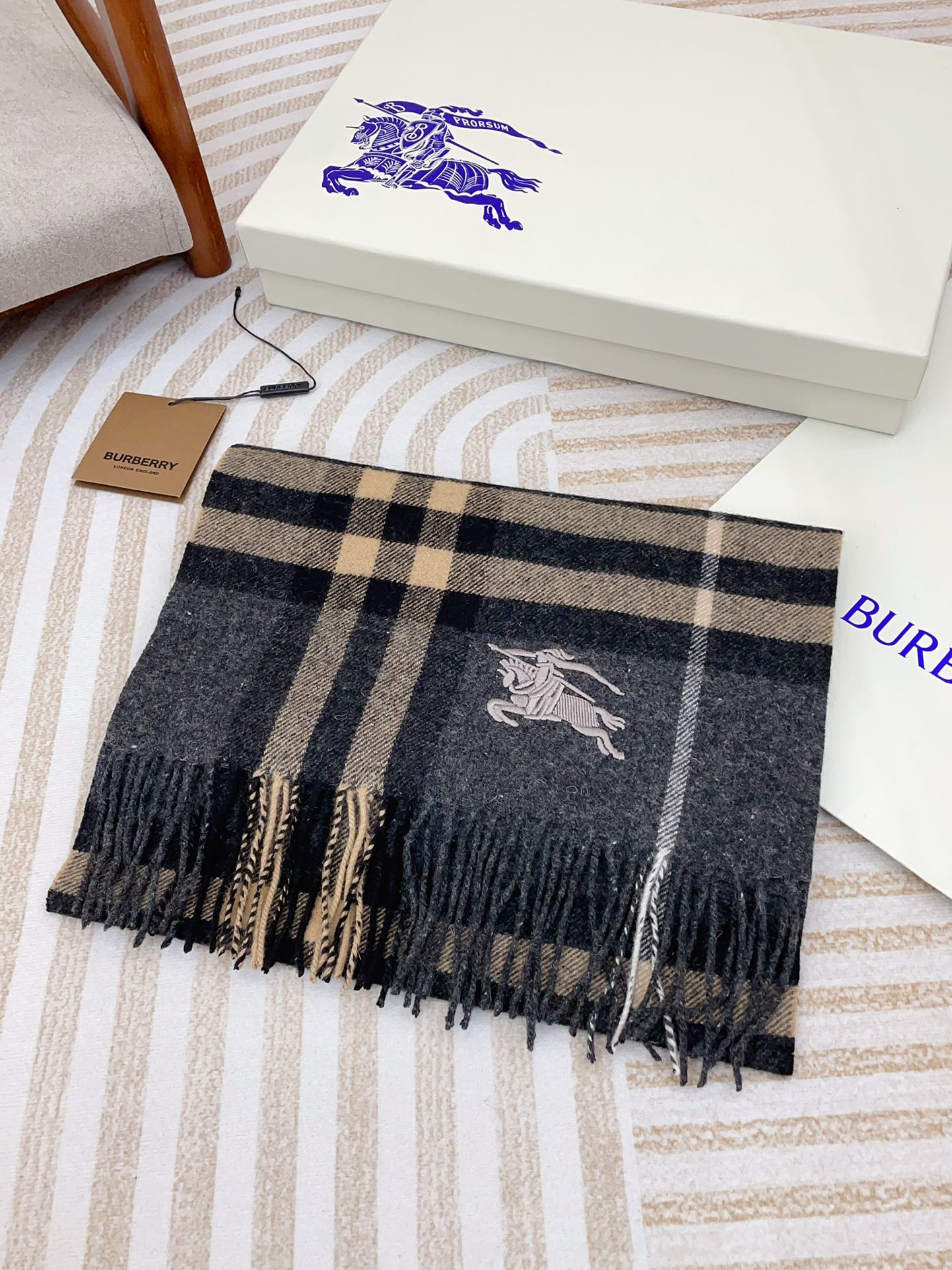 CLASSIC WOOL CHECK SCARF 180 CM DARK GRAY MIX CAMEL BROWN 402098 mysite
