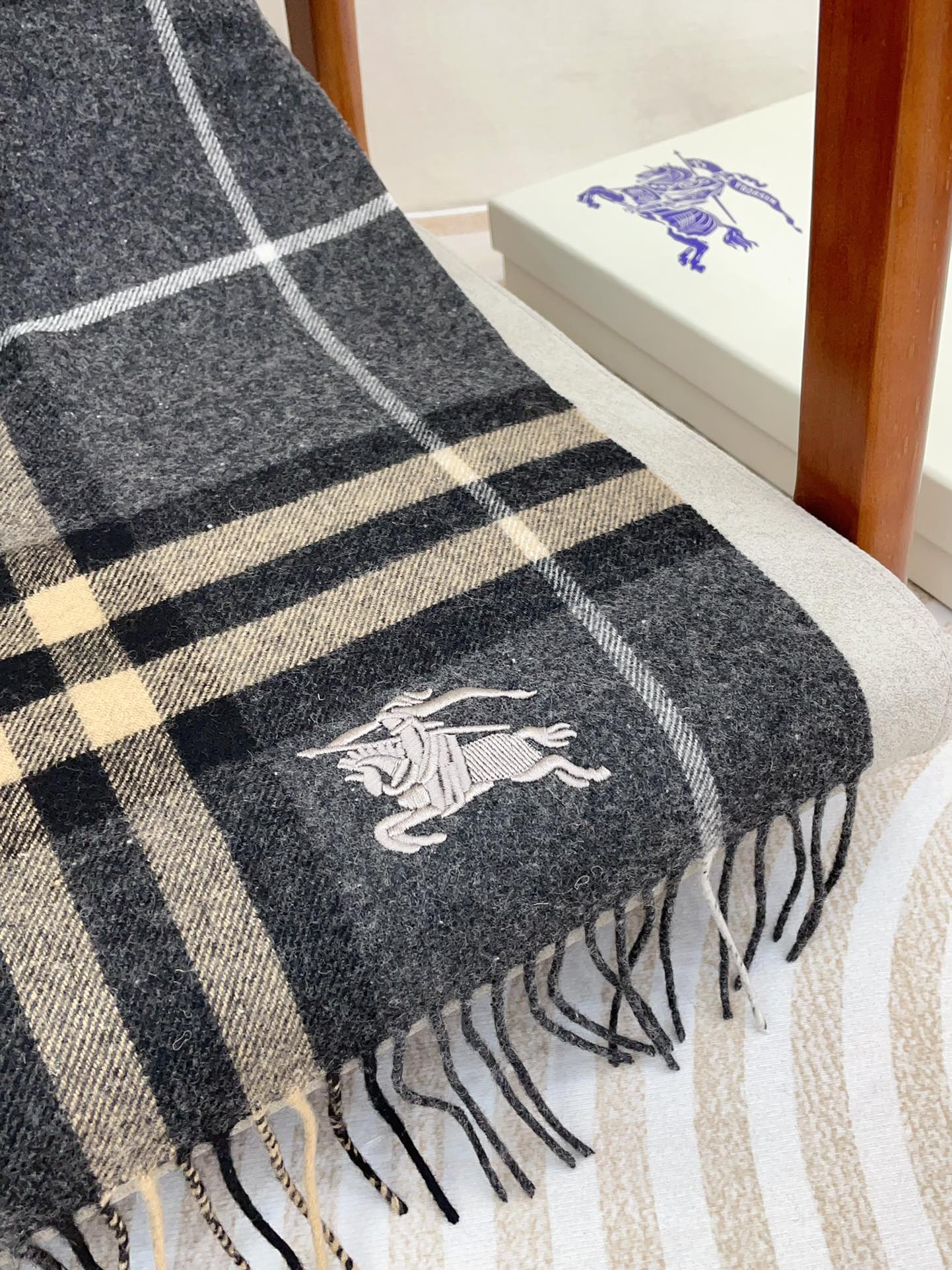 CLASSIC WOOL CHECK SCARF 180 CM DARK GRAY MIX CAMEL BROWN 402098 mysite