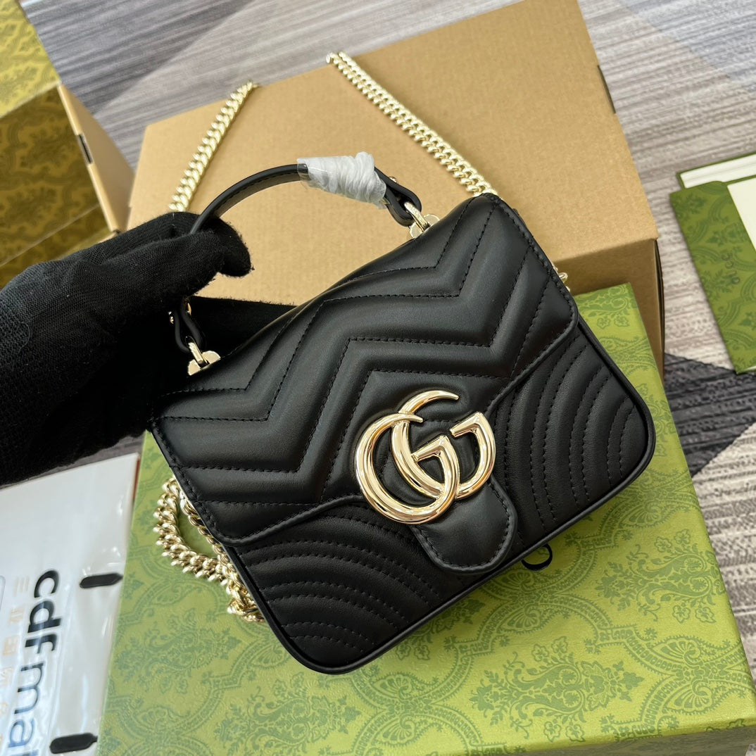 GG MARMONT 13 MINI TOP HANDLE BAG BLACK CALFSKIN mysite