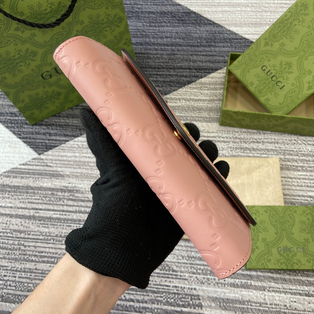 CONTINENTAL WALLET 19 IN PINK EMBOSSED CALFSKIN GOLD HARDWARE mysite