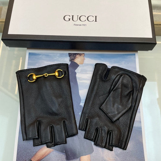 FINGERLESS GLOVES IN BLACK LAMBSKIN WITH GOLD HORSEBIT 432606 mysite