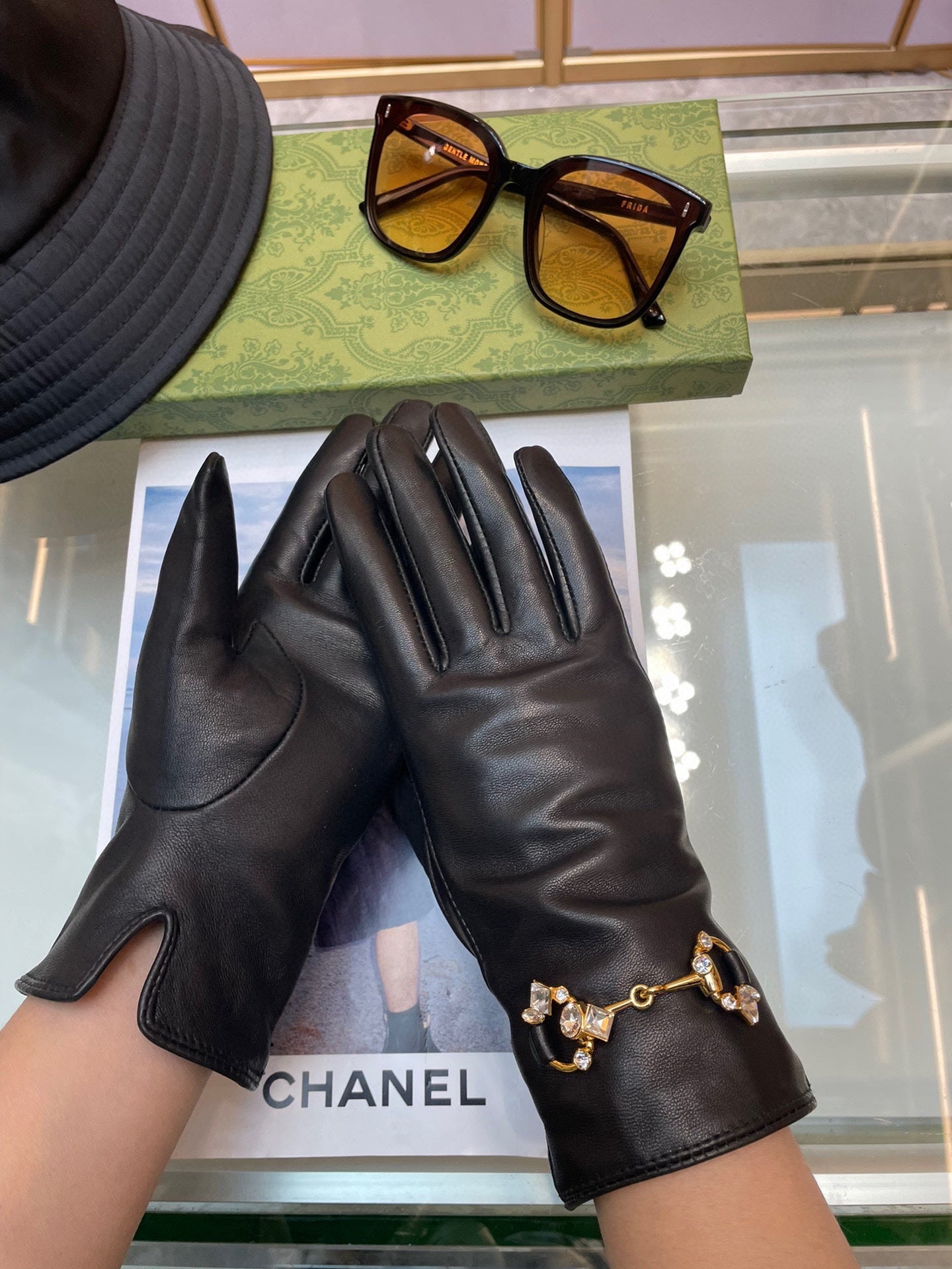 HORSEBIT GLOVES IN BLACK LAMBSKIN WITH CASHMERE LINING 454592 mysite