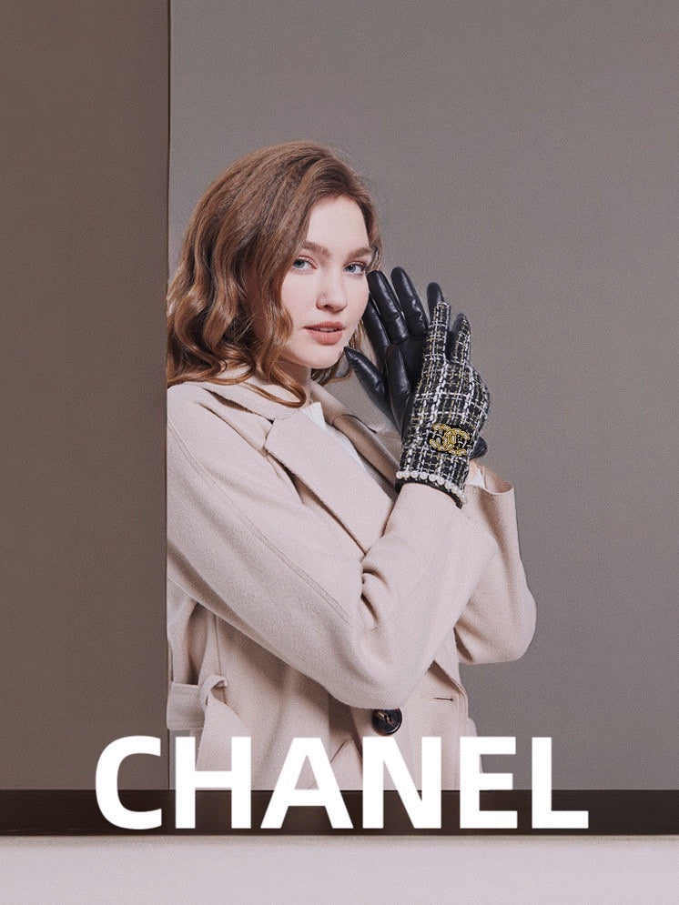 GLOVES IN BLACK MIX WHITE WOOL TWEED AND SHEEPSKIN 463846 mysite