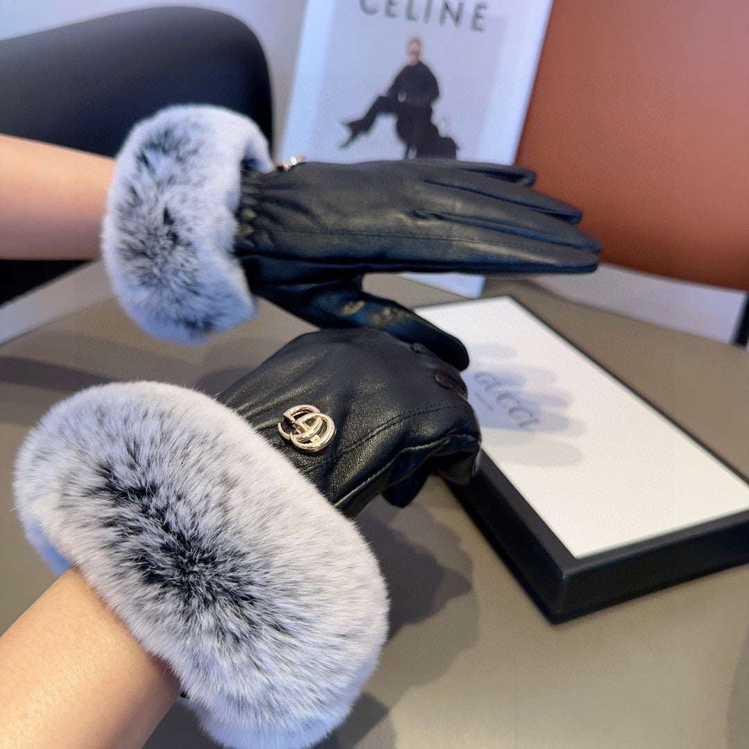 DOUBLE G GLOVES IN BLACK LAMBSKIN AND RABBIT FUR 466796 mysite