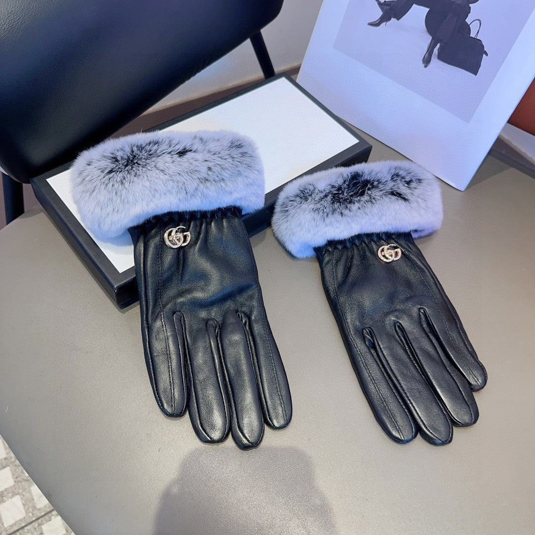 DOUBLE G GLOVES IN BLACK LAMBSKIN AND RABBIT FUR 466796 mysite