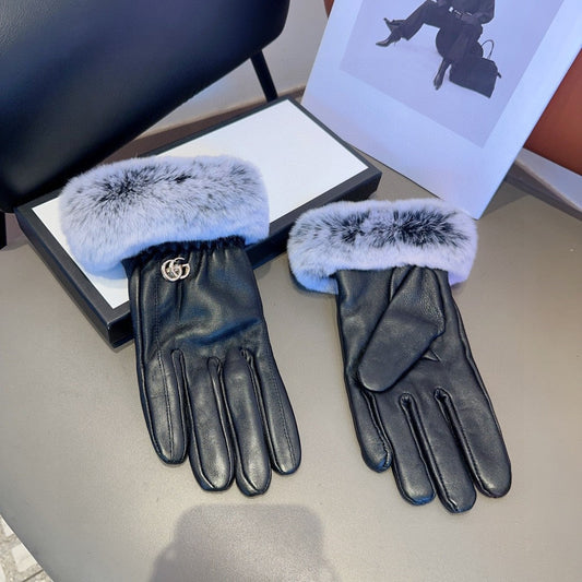 DOUBLE G GLOVES IN BLACK LAMBSKIN AND RABBIT FUR 466796 mysite