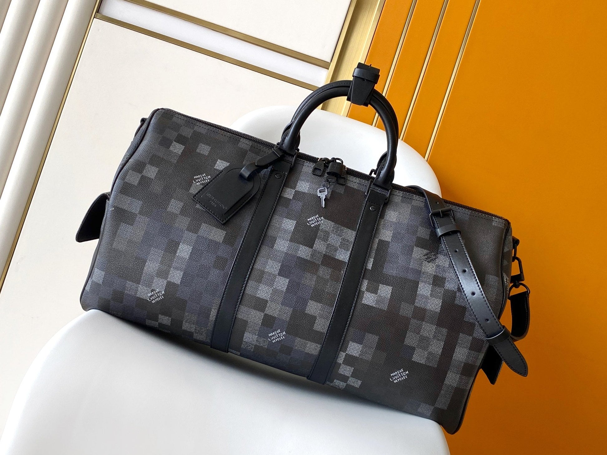 LV Keepall Bandouliere 50 Travel Bag Black Damoflage Canvas mysite