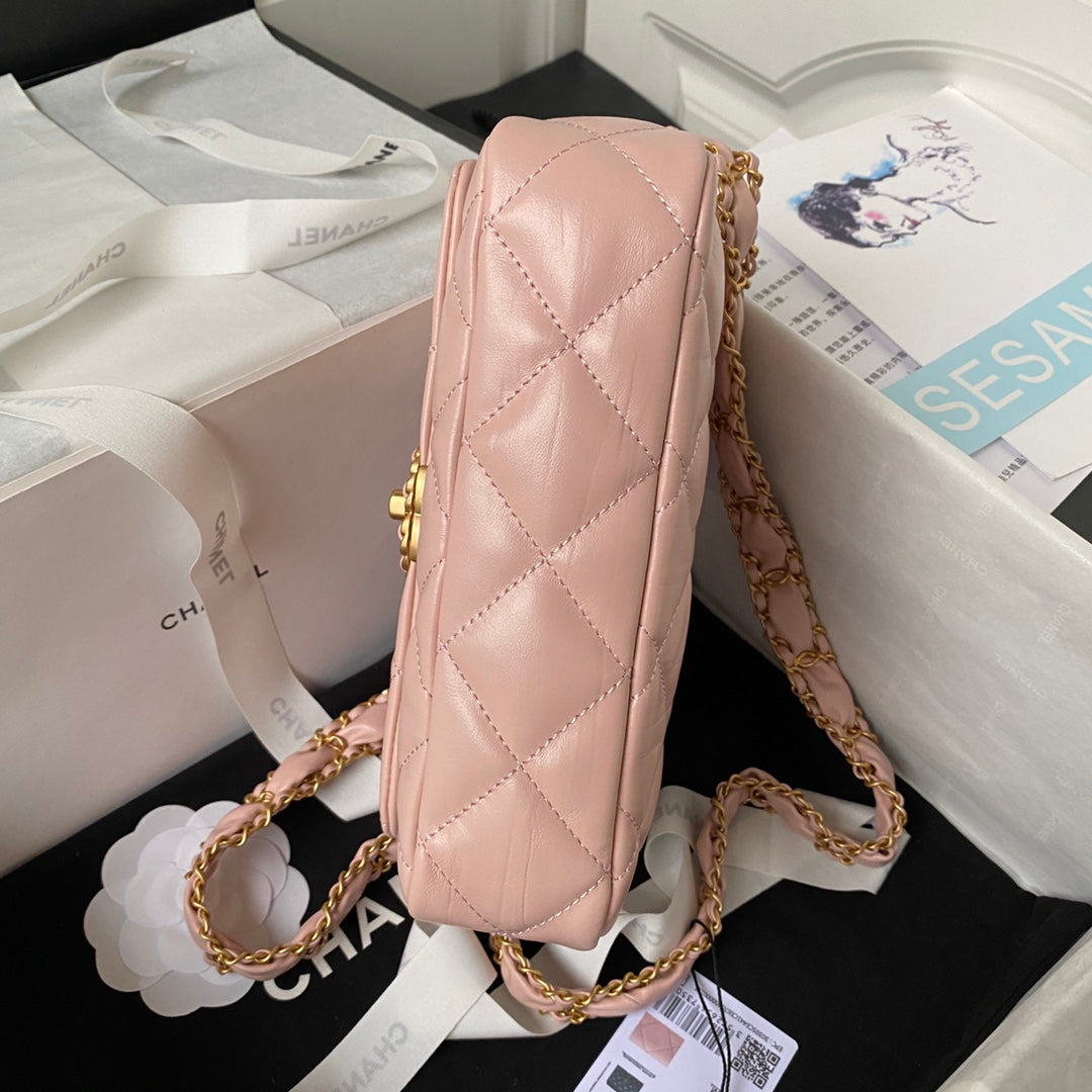SMALL FLAP BAG 20 IN PEACH PINK LAMBSKIN GOLD HARDWARE mysite