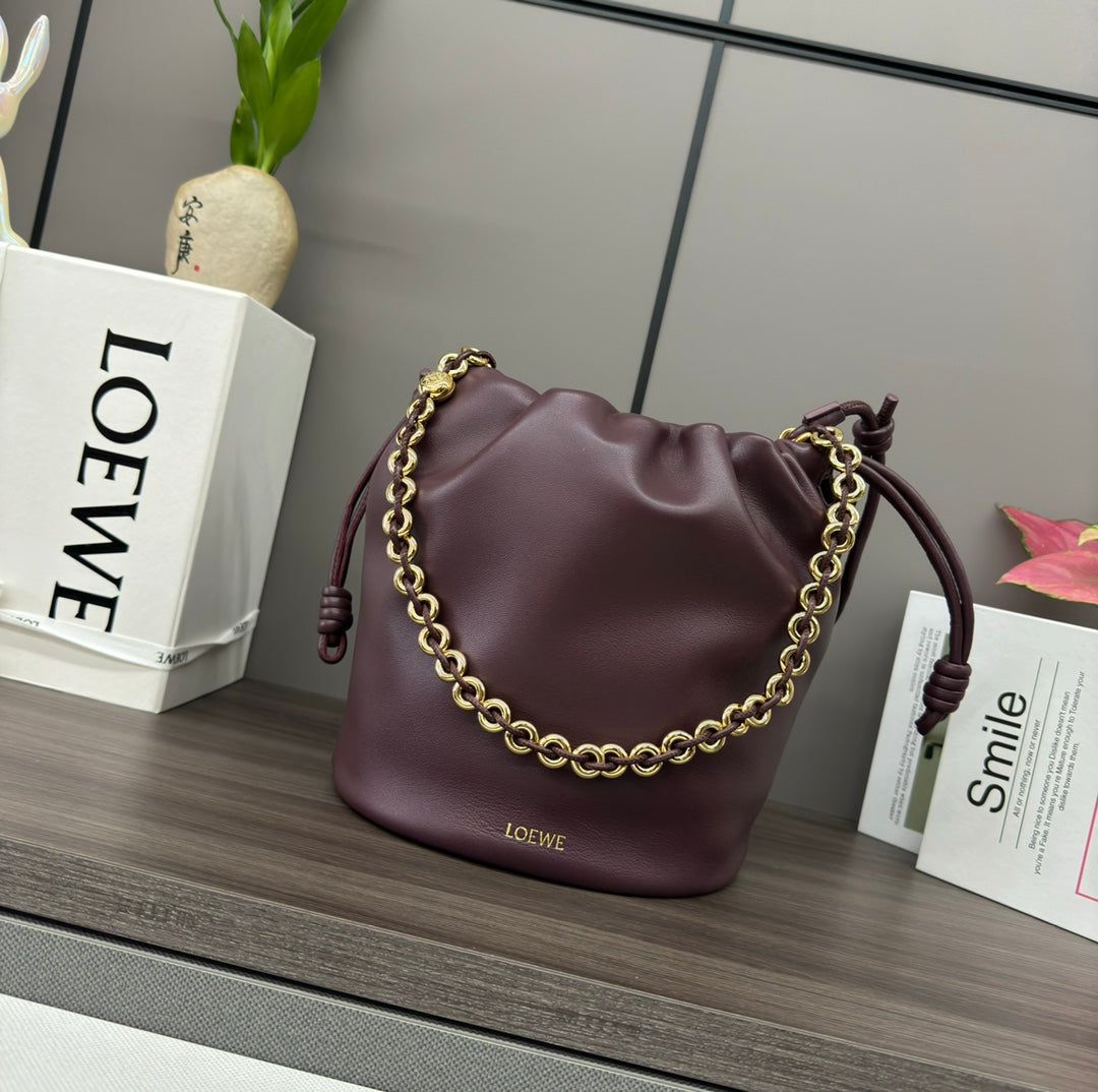 LOE 32 FLAMENCO PURSE BUCKET IN CHESTNUT BROWN LAMBSKIN mysite