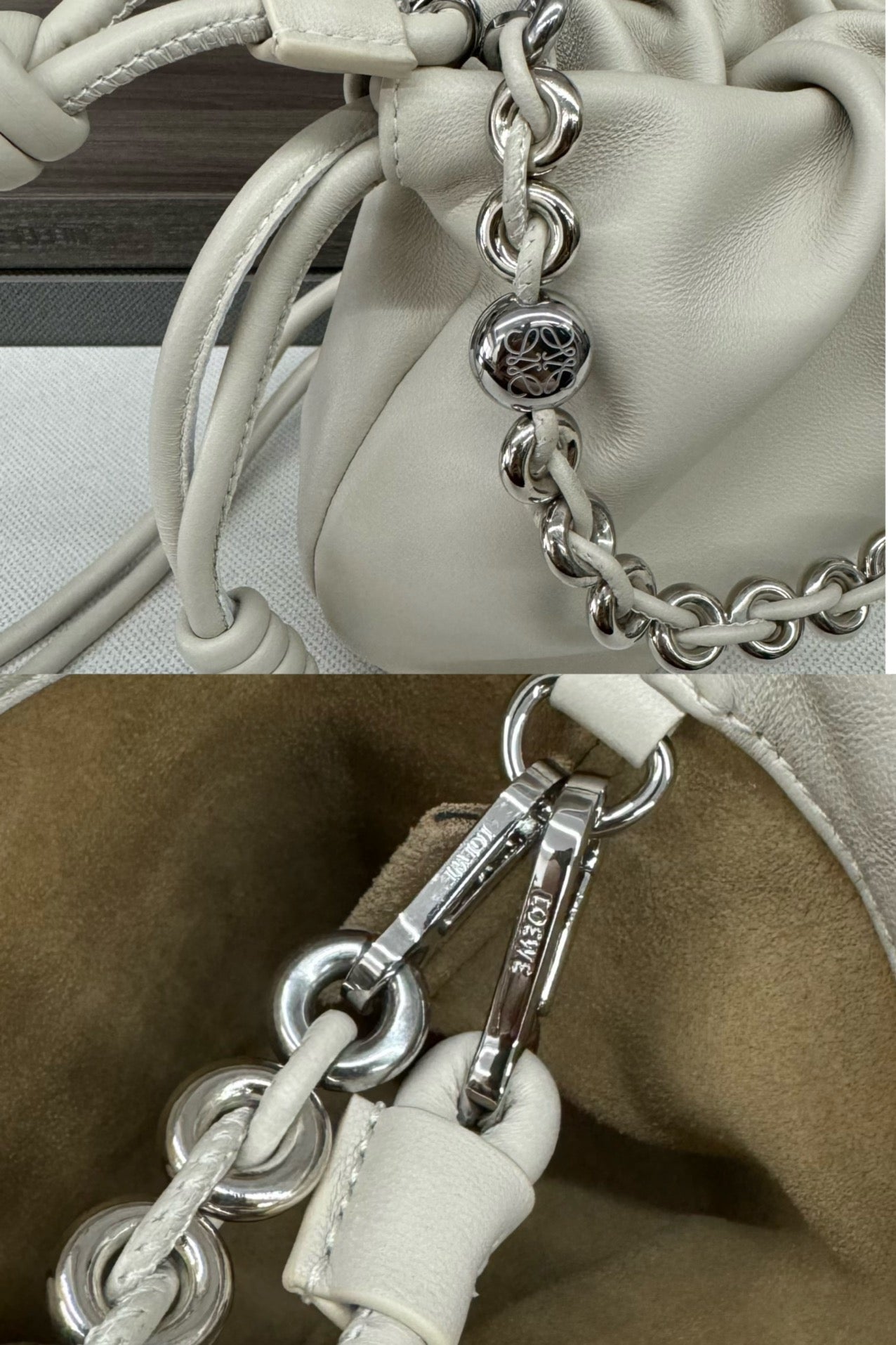 LOE 23 FLAMENCO PURSE BUCKET IN WHITE LAMBSKIN mysite