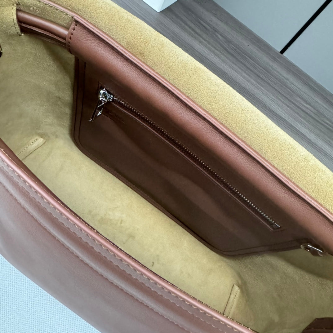 FLAMENCO SATCHEL 34 IN PECAN BROWN SHINY SUPPLE CALFSKIN mysite