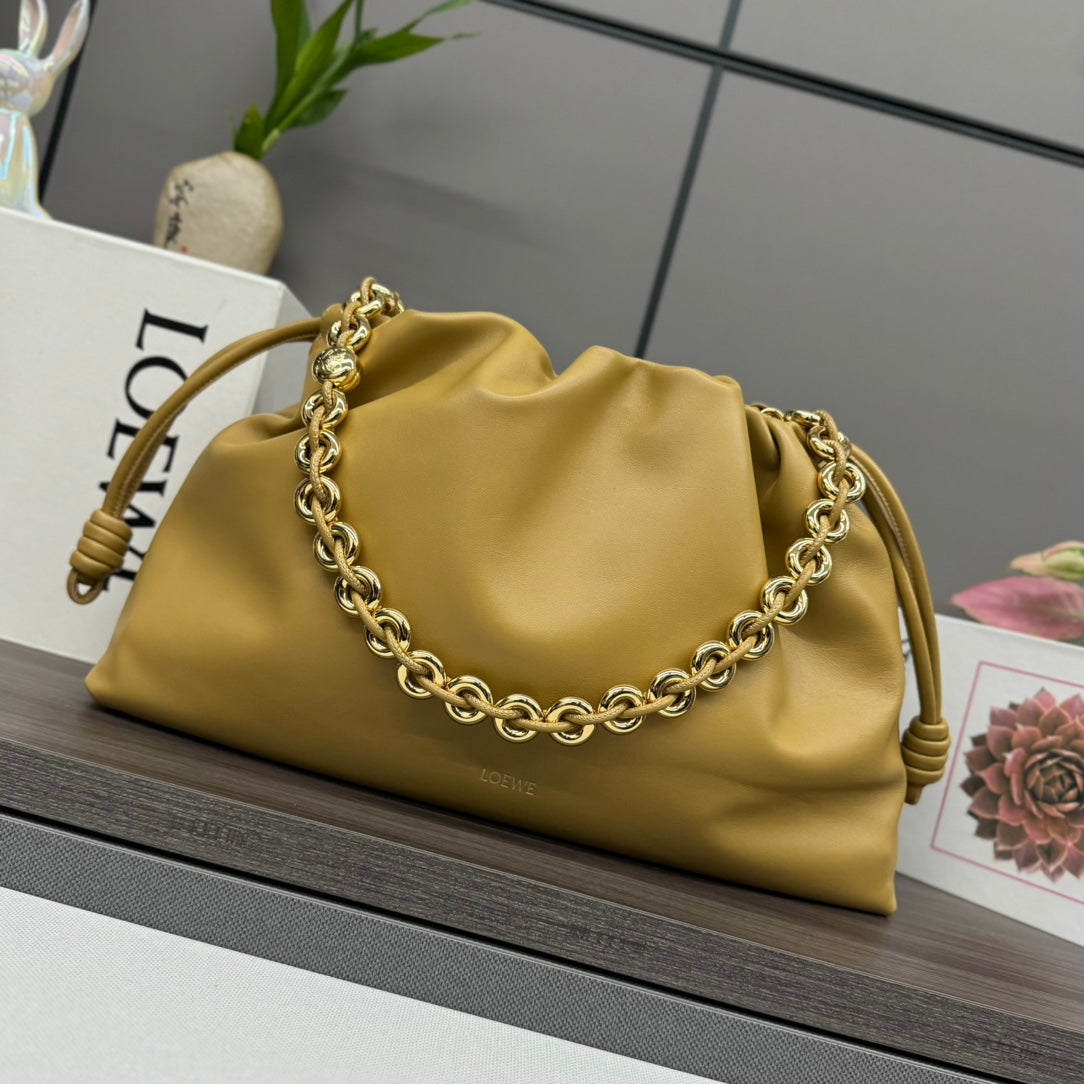 LOE LARGE 41 FLAMENCO PURSE BUCKET IN DIJON YELLOW LAMBSKIN GOLD HARDWARE mysite