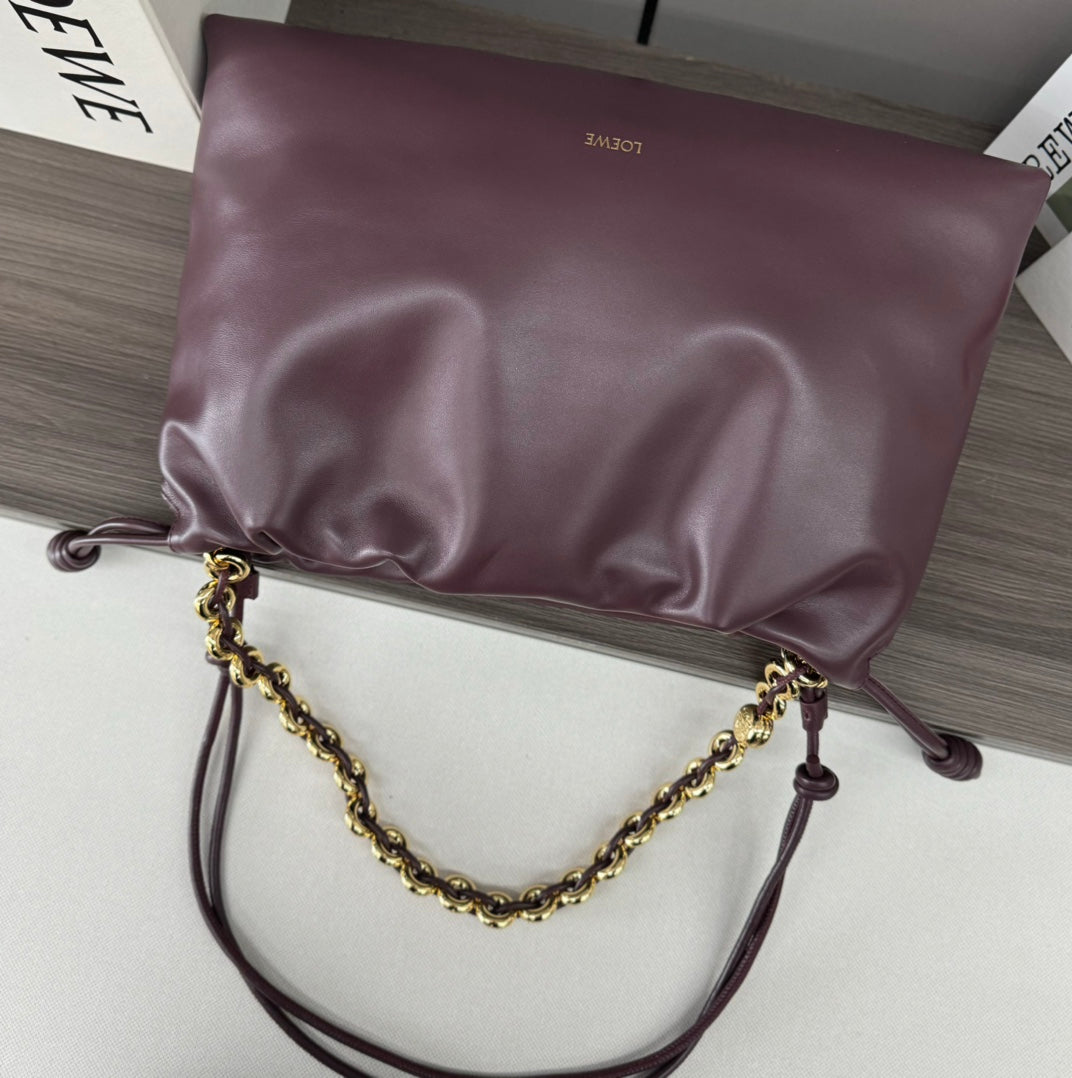 LOE LARGE 41 FLAMENCO PURSE BUCKET IN WINE PURPLE LAMBSKIN GOLD HARDWARE mysite