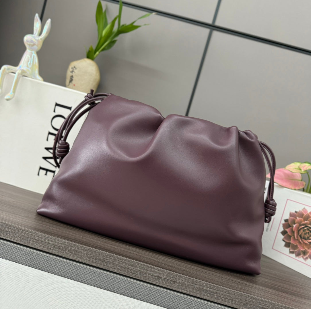 LOE LARGE 41 FLAMENCO PURSE BUCKET IN WINE PURPLE LAMBSKIN GOLD HARDWARE mysite