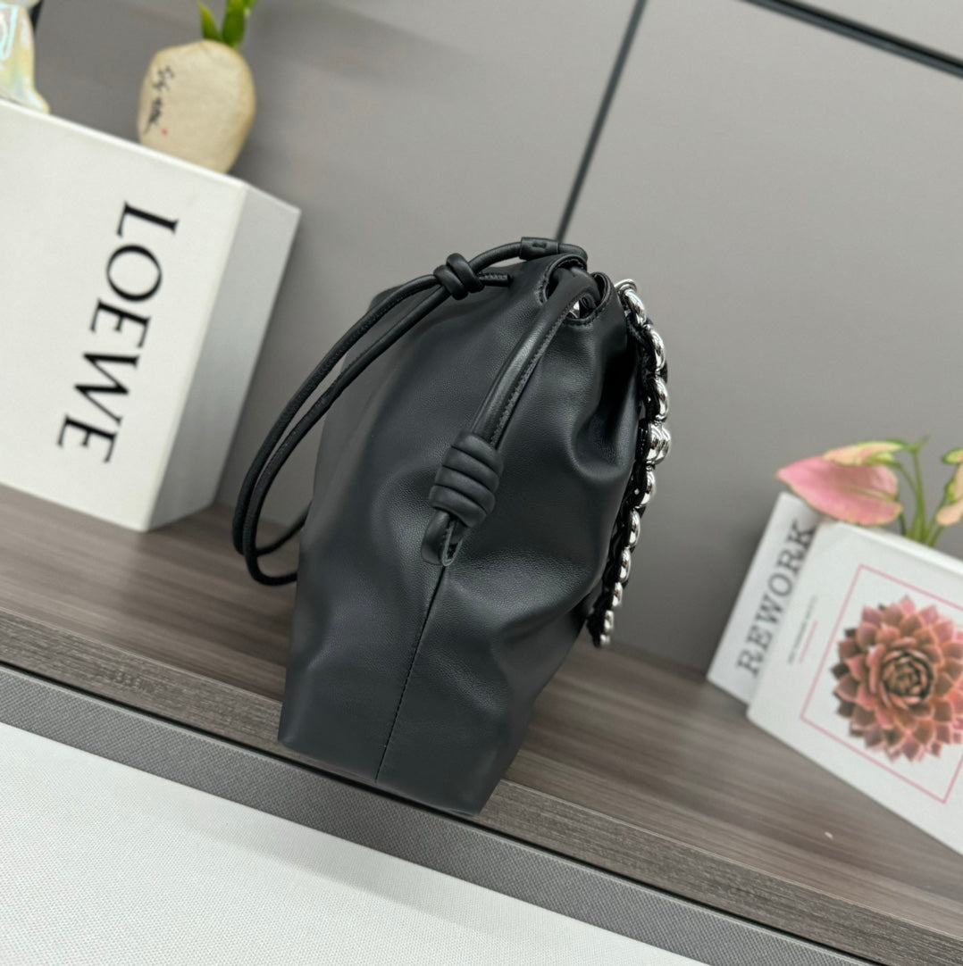 LOE LARGE 41 FLAMENCO PURSE BUCKET IN BLACK LAMBSKIN SILVER HARDWARE mysite