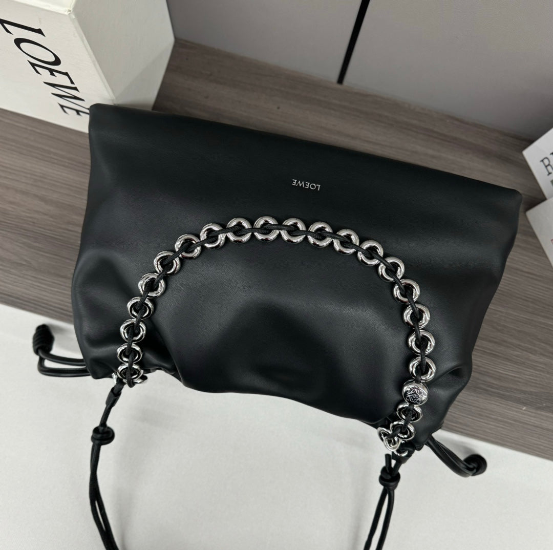 LOE LARGE 41 FLAMENCO PURSE BUCKET IN BLACK LAMBSKIN SILVER HARDWARE mysite