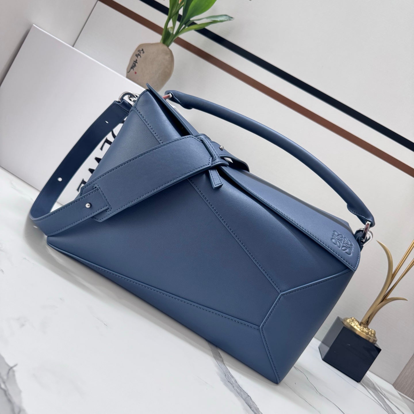 Loew Puzzle Edge Large Bag 33cm Indigo Dye Calfskin mysite