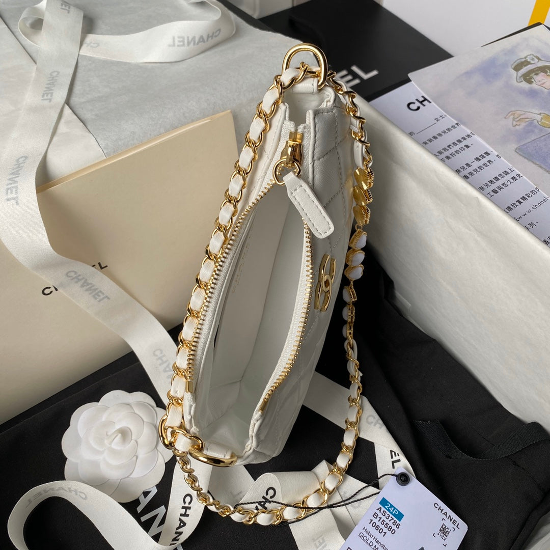 24p cc hobo bag 20cm white lambskin gold hardware mysite