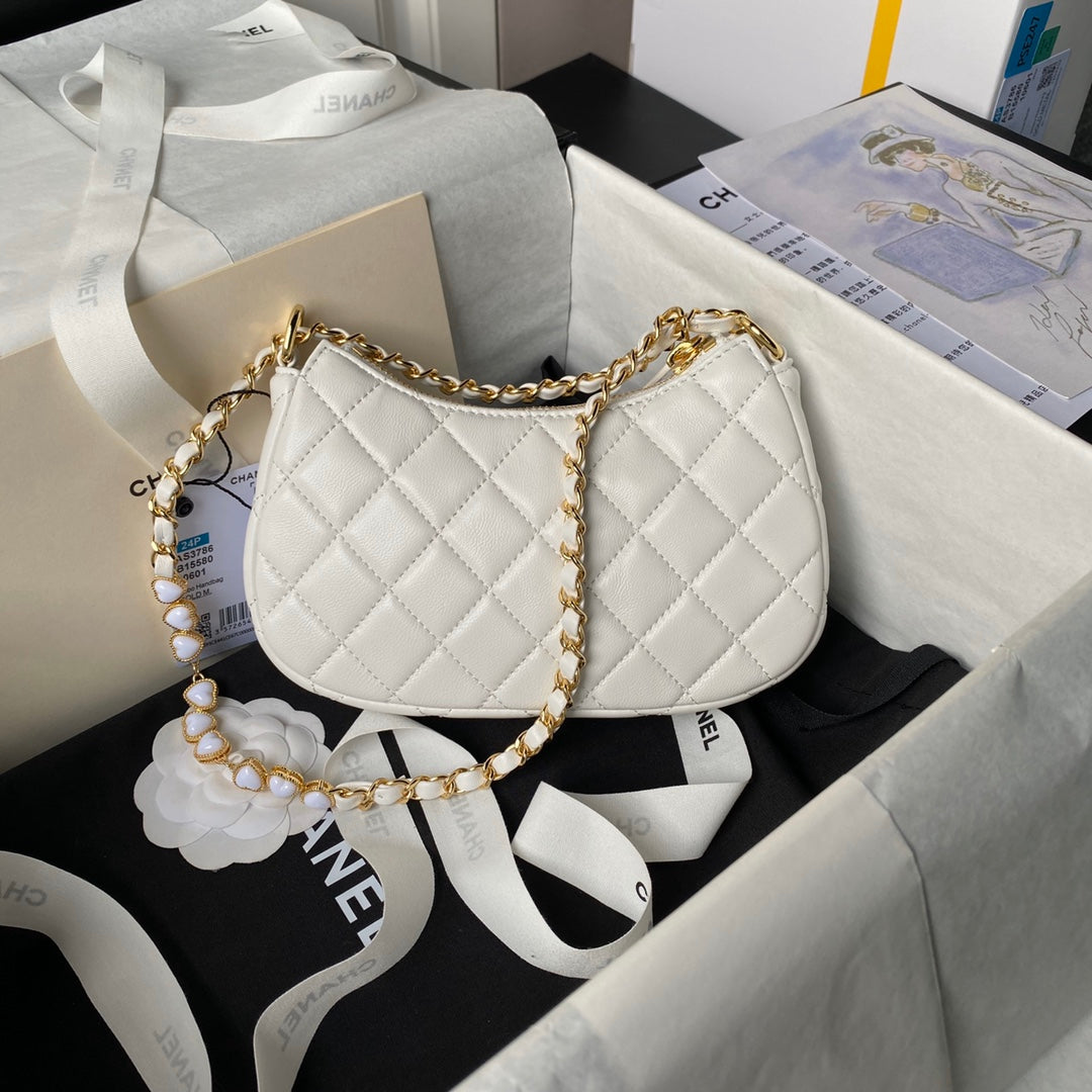 24p cc hobo bag 20cm white lambskin gold hardware mysite