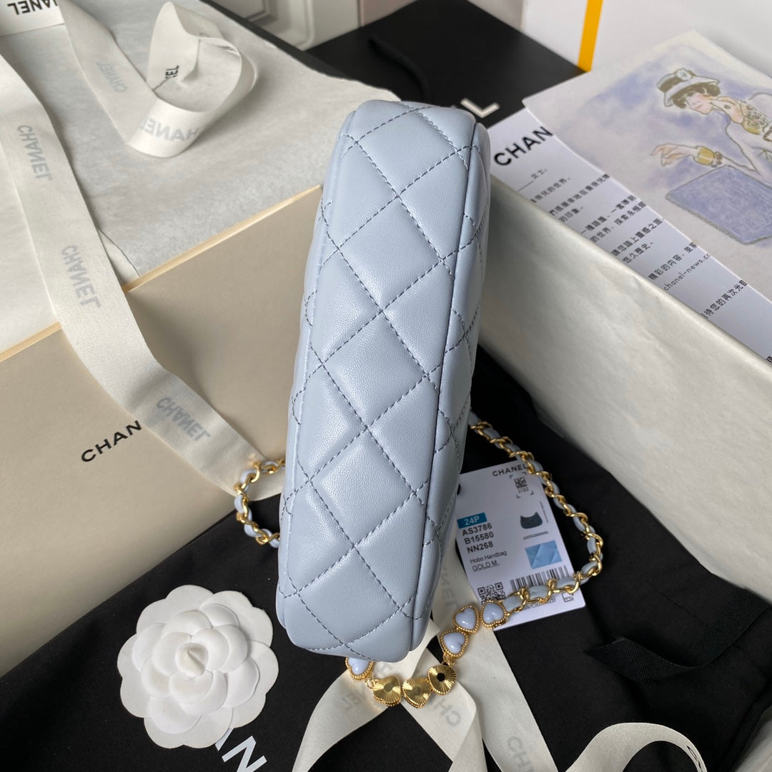 24p cc hobo bag 20cm cloud blue lambskin gold hardware mysite