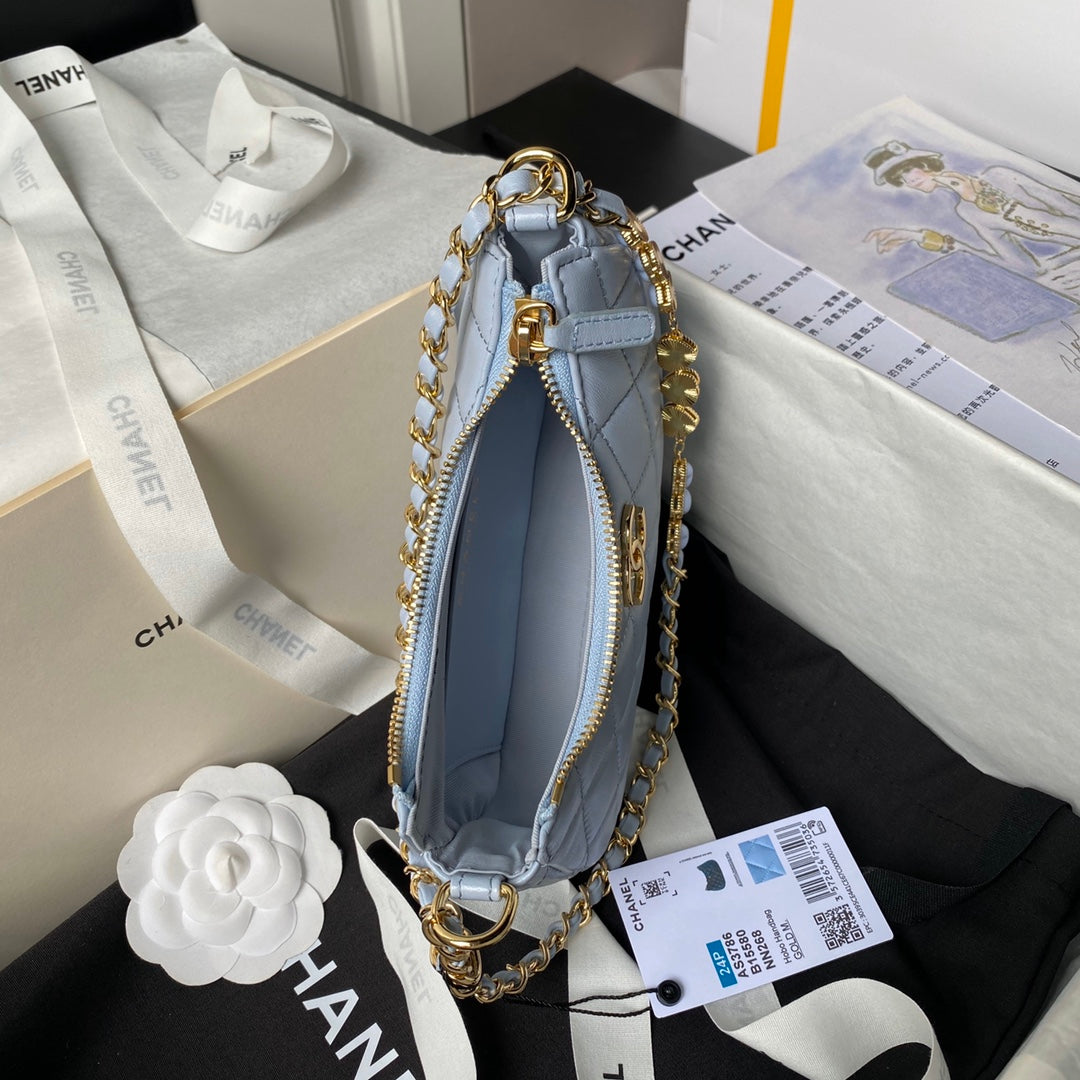 24p cc hobo bag 20cm cloud blue lambskin gold hardware mysite