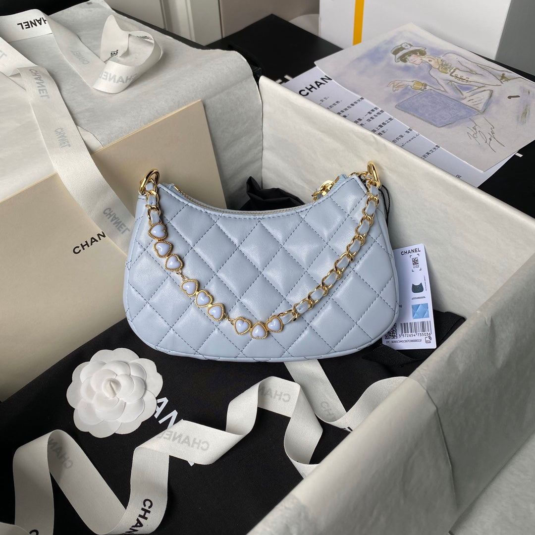 24p cc hobo bag 20cm cloud blue lambskin gold hardware mysite
