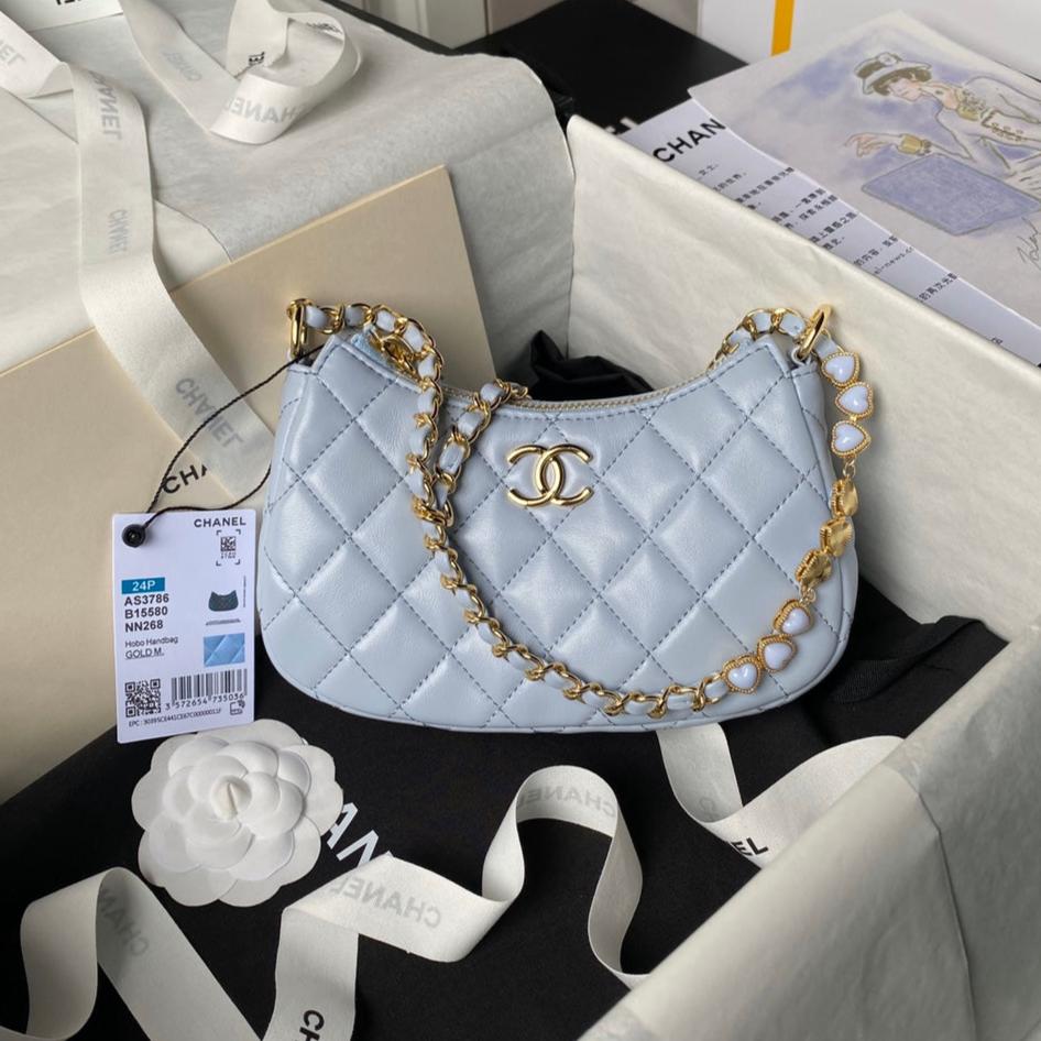 24p cc hobo bag 20cm cloud blue lambskin gold hardware mysite