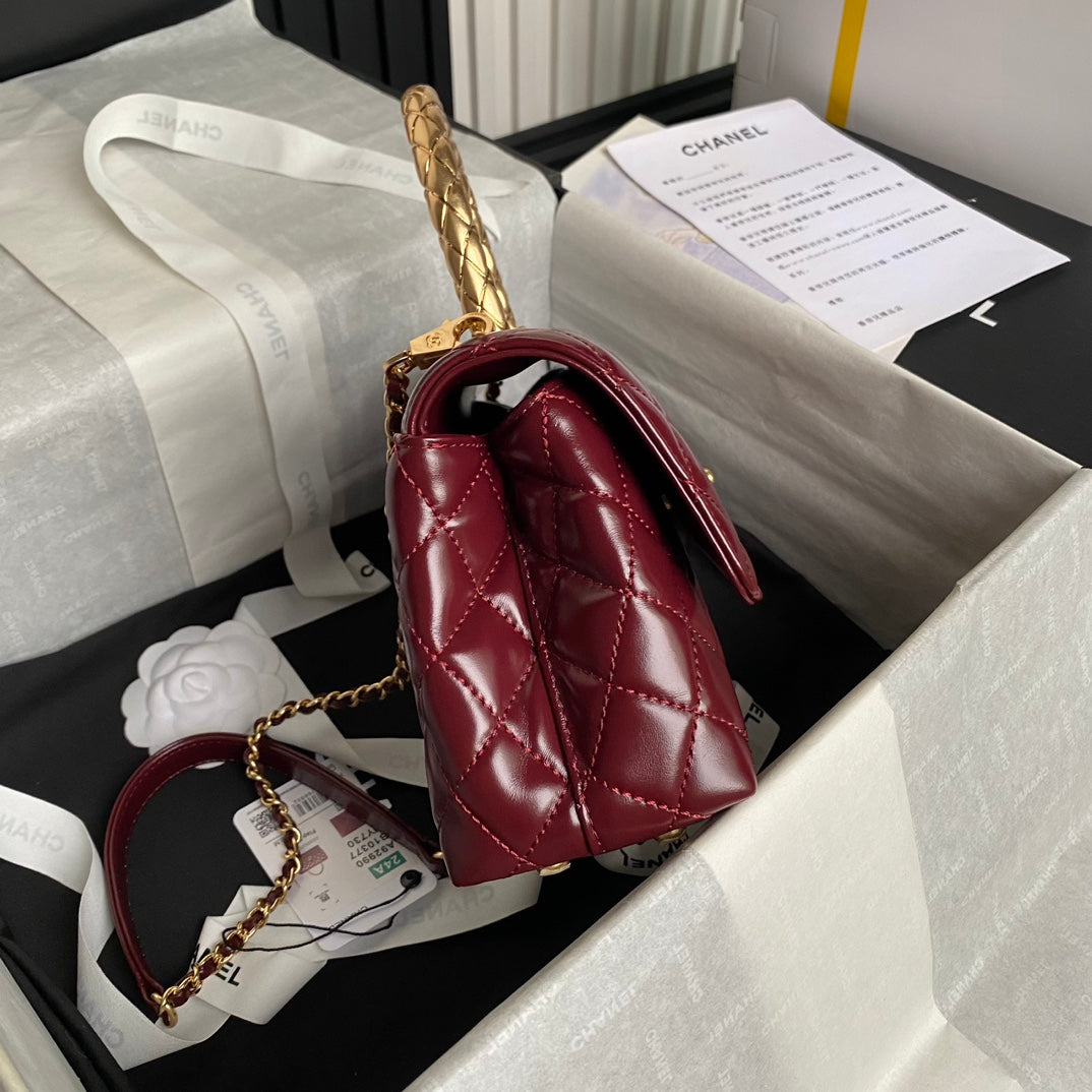 CC 24A Coco Handle Small 23cm Burgundy Patent Calfskin Gold Hardware mysite