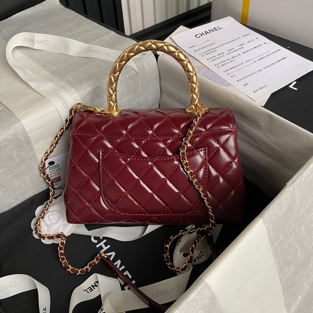 CC 24A Coco Handle Small 23cm Burgundy Patent Calfskin Gold Hardware mysite