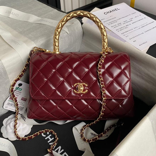 CC 24A Coco Handle Small 23cm Burgundy Patent Calfskin Gold Hardware mysite