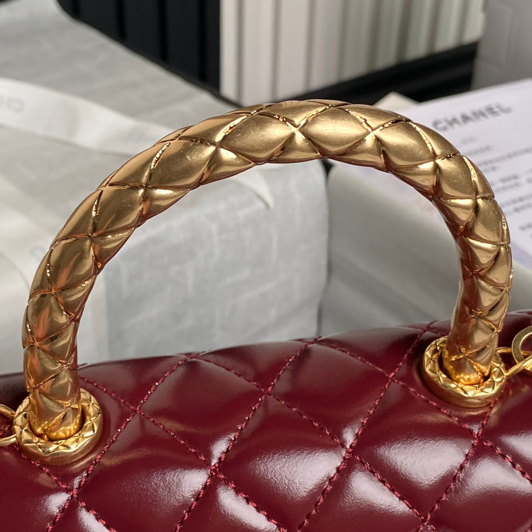 CC 24A Coco Handle Small 23cm Burgundy Patent Calfskin Gold Hardware mysite