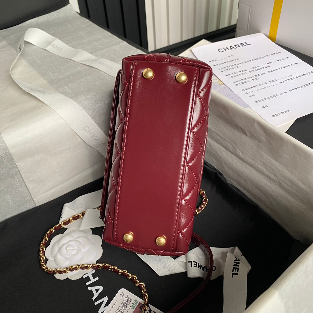 CC 24A Coco Handle Mini 19cm Burgundy Patent Calfskin Gold Hardware mysite