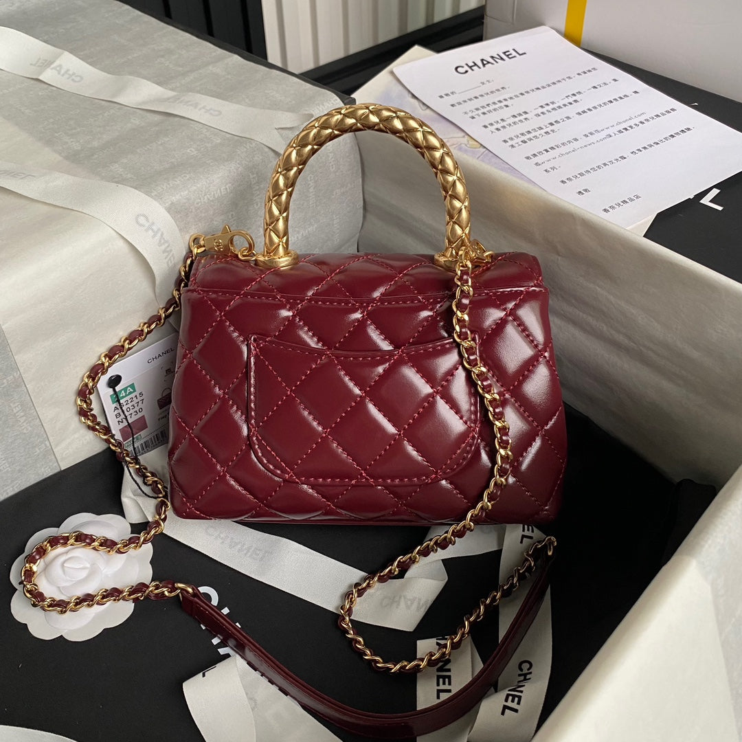 CC 24A Coco Handle Mini 19cm Burgundy Patent Calfskin Gold Hardware mysite