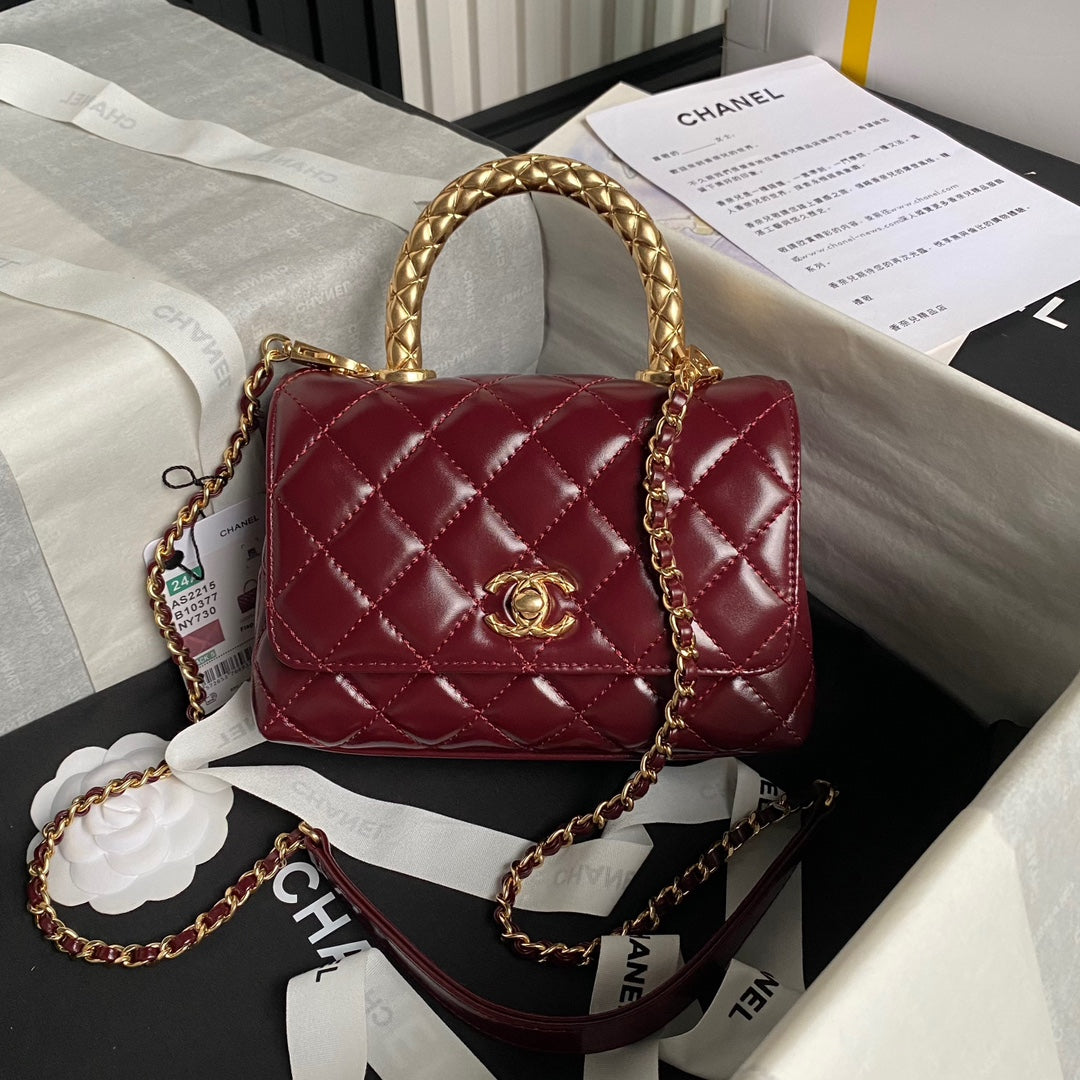 CC 24A Coco Handle Mini 19cm Burgundy Patent Calfskin Gold Hardware mysite