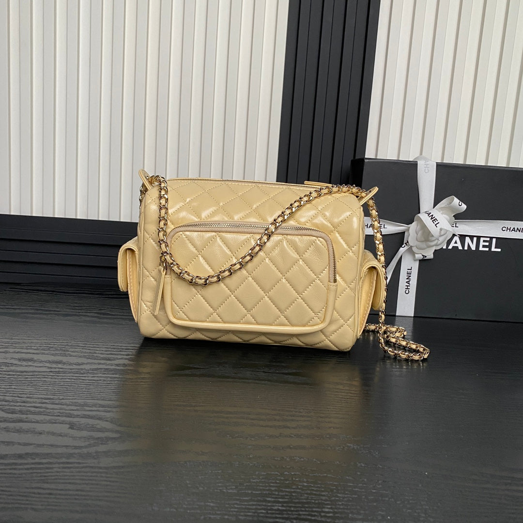 24K Camera Bag Beige Calfskin Gold Hardware mysite