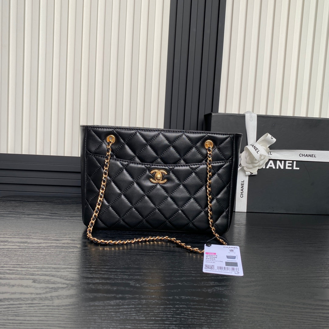 24K Shopping Bag 28cm Black Calfskin Gold Hardware mysite