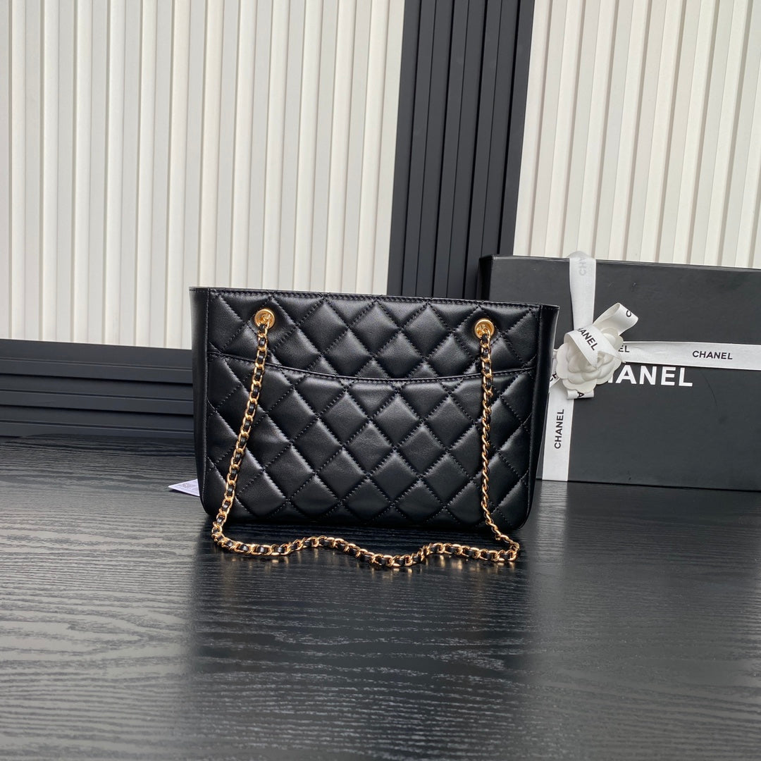 24K Shopping Bag 28cm Black Calfskin Gold Hardware mysite
