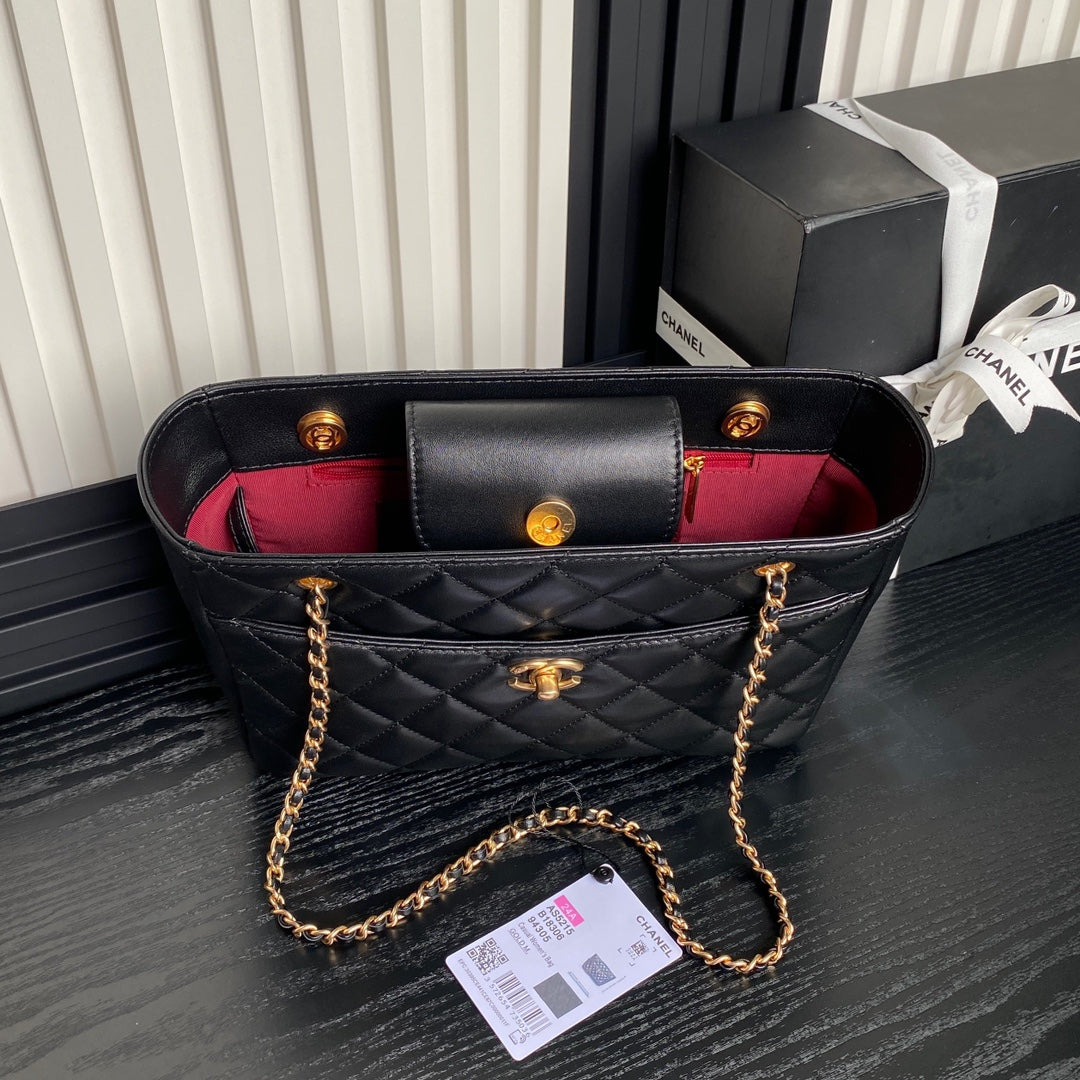 24K Shopping Bag 28cm Black Calfskin Gold Hardware mysite