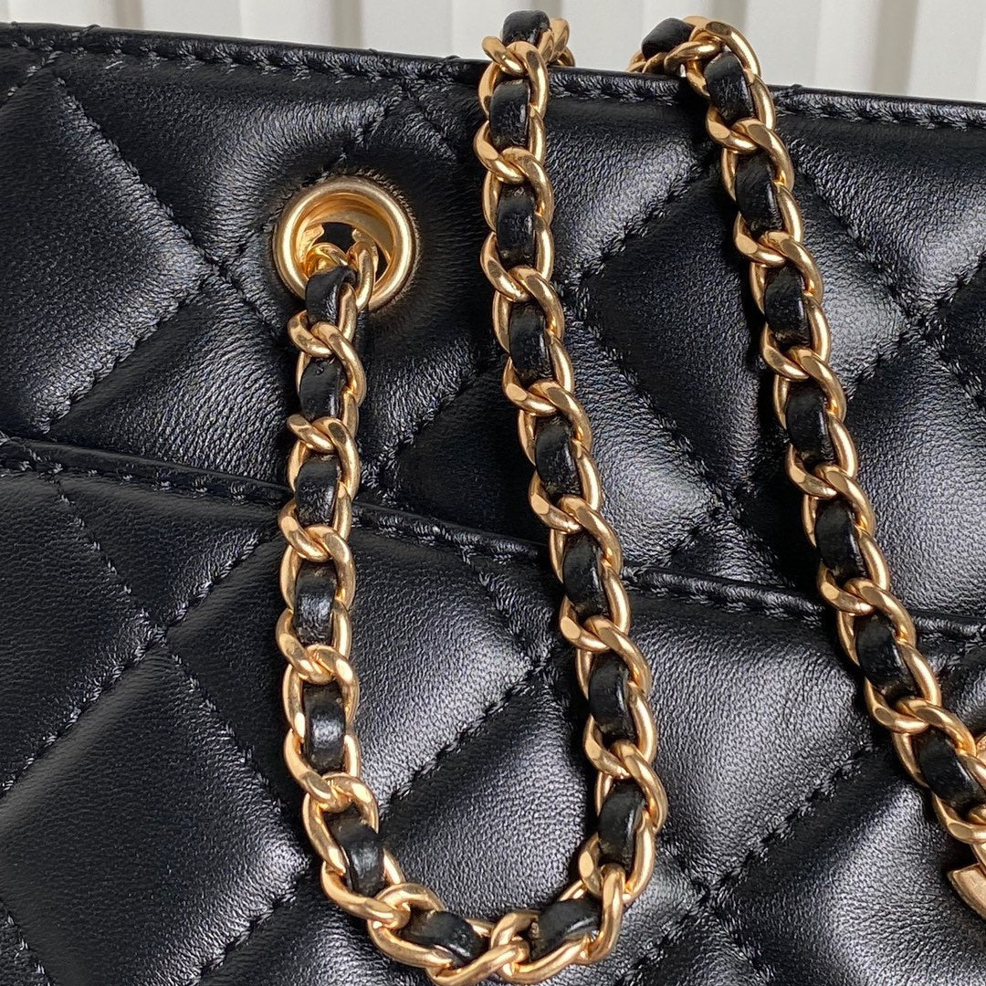 24K Shopping Bag 28cm Black Calfskin Gold Hardware mysite