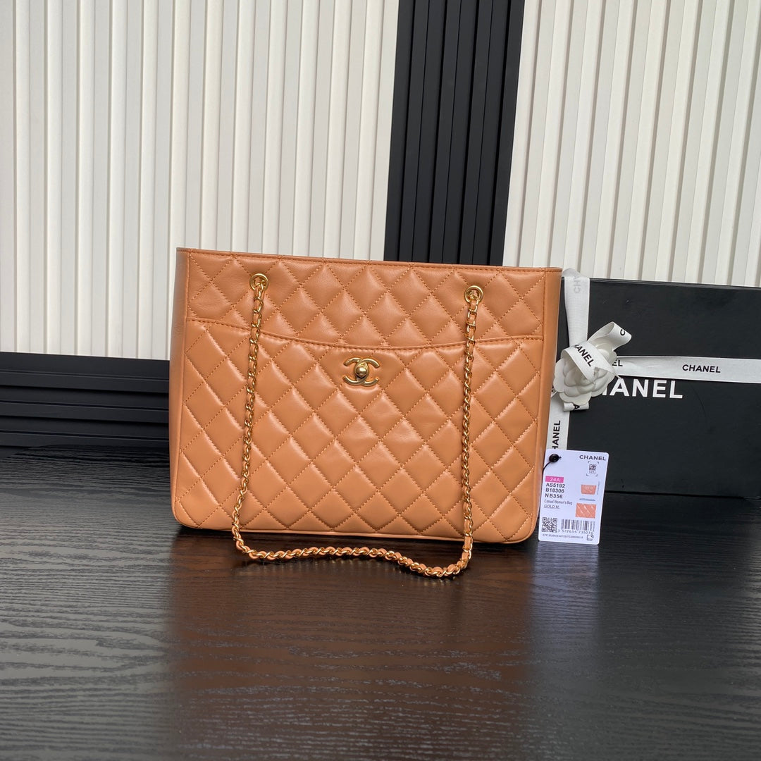24K Shopping Bag 32cm Brown Calfskin Gold Hardware mysite