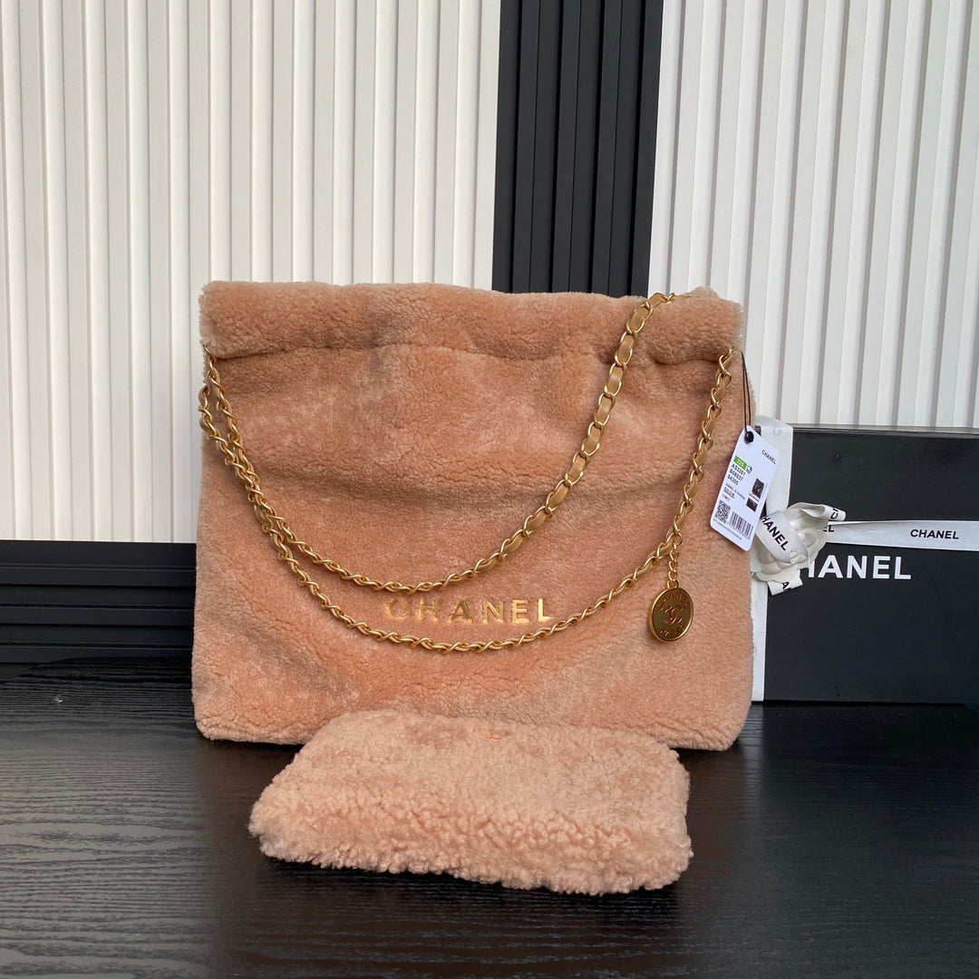 CC 24K Hobo 22 Bag 39cm Brown Wool Fur mysite