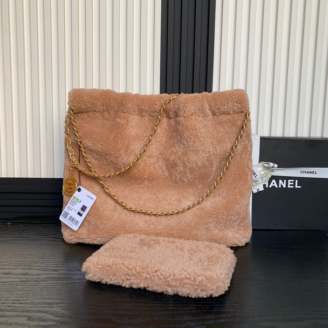 CC 24K Hobo 22 Bag 39cm Brown Wool Fur mysite