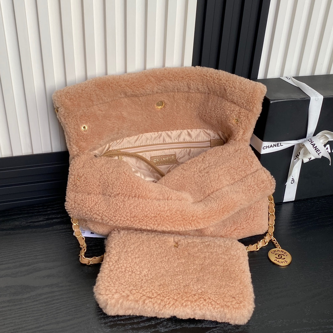 CC 24K Hobo 22 Bag 35cm Brown Wool Fur mysite