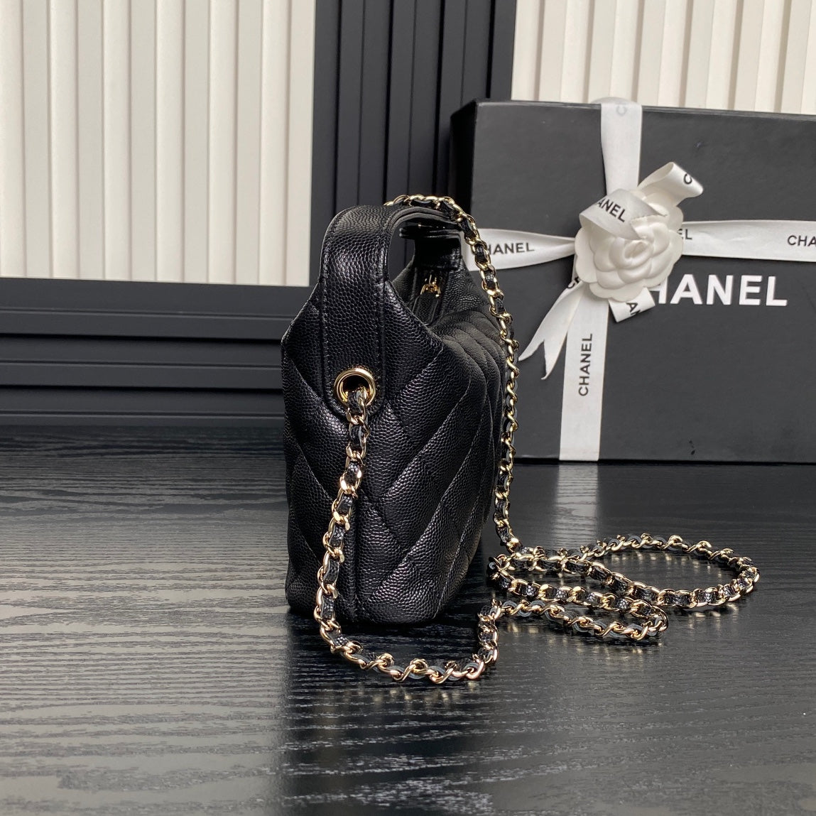 CC 25C Hobo Bag 21.5cm Top Handle Black Grained Calfskin mysite