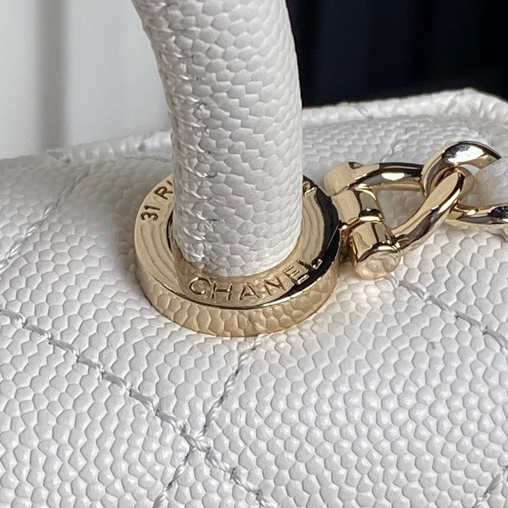CC 24K Coco Handle Nano 14.5cm White Grained Calfskin Gold Hardware mysite