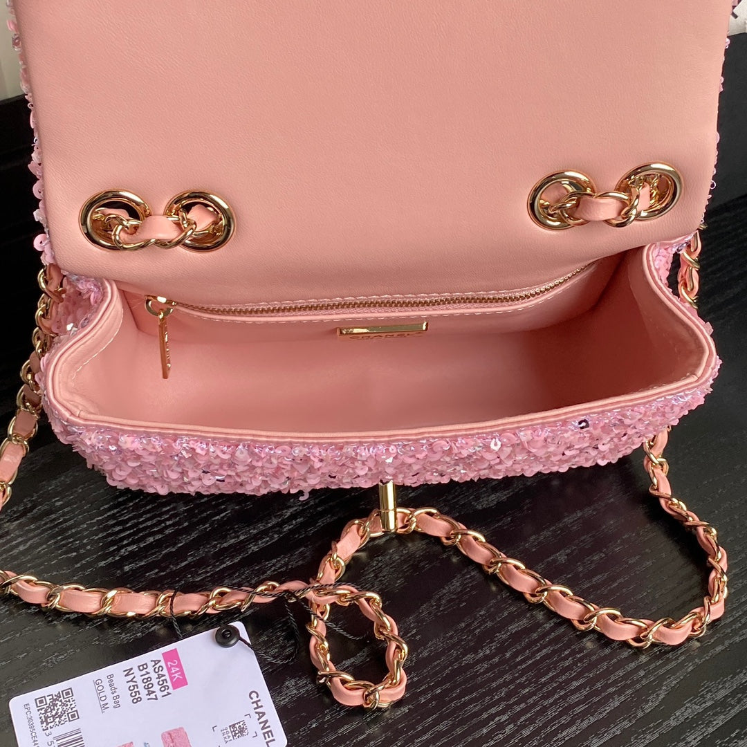 CC 24K Flap Bag 20cm Pink Sequin mysite