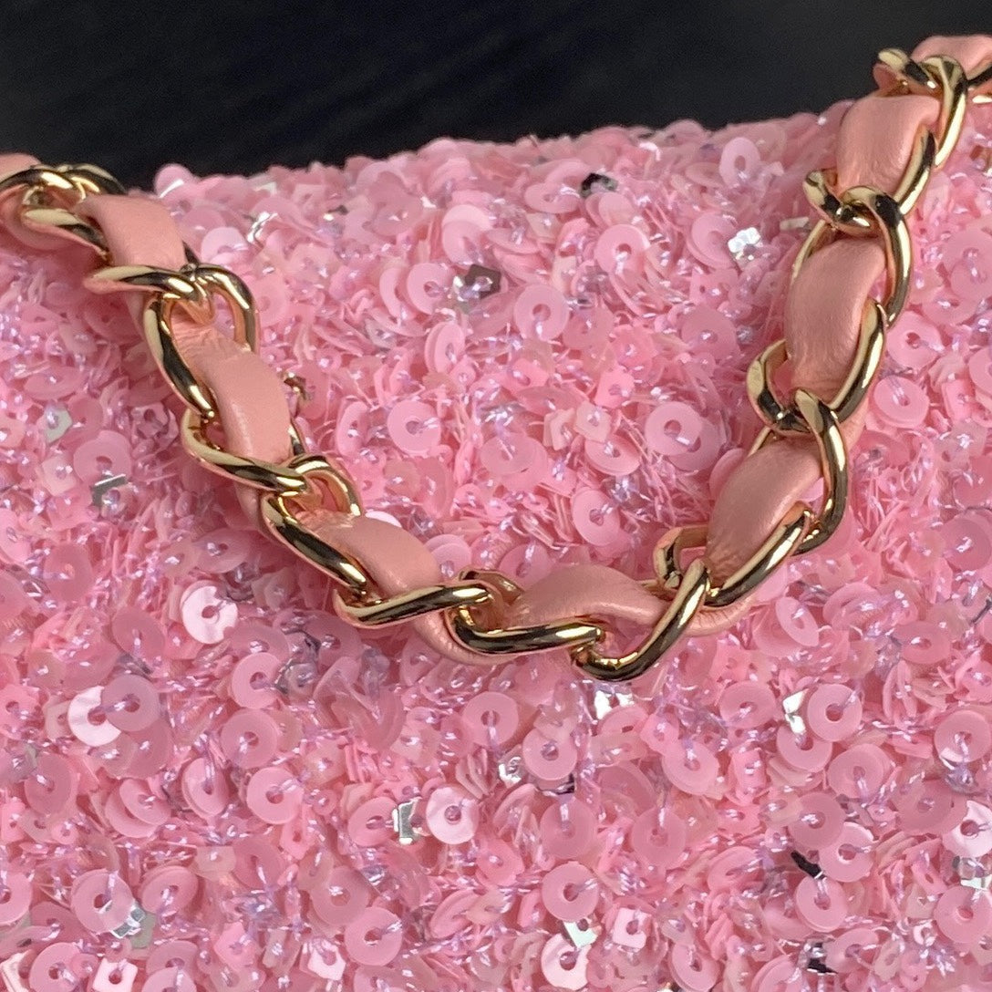 CC 24K Flap Bag 20cm Pink Sequin mysite