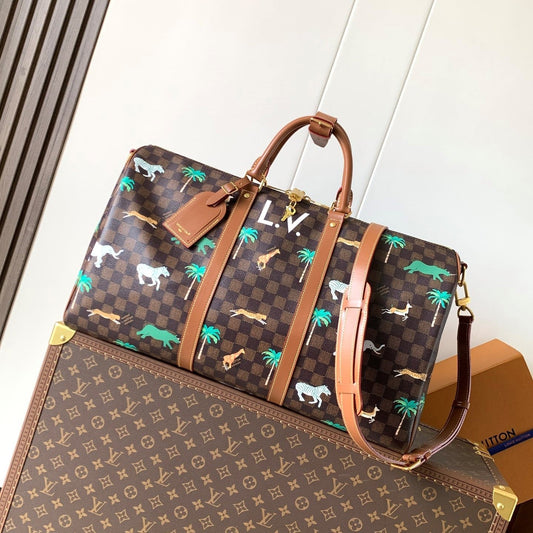 LV Keepall Bandoulière 50 Brown Animal Printed Monogram Canvas mysite